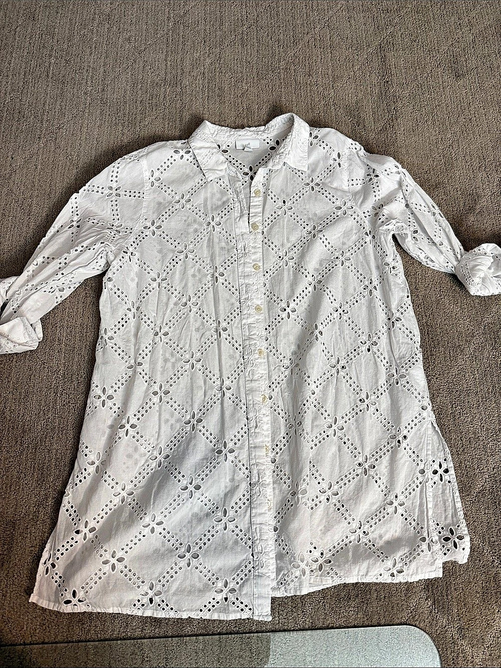 J. Jill Long Eyelet Tunic Large Petite Like New 100% Cotton